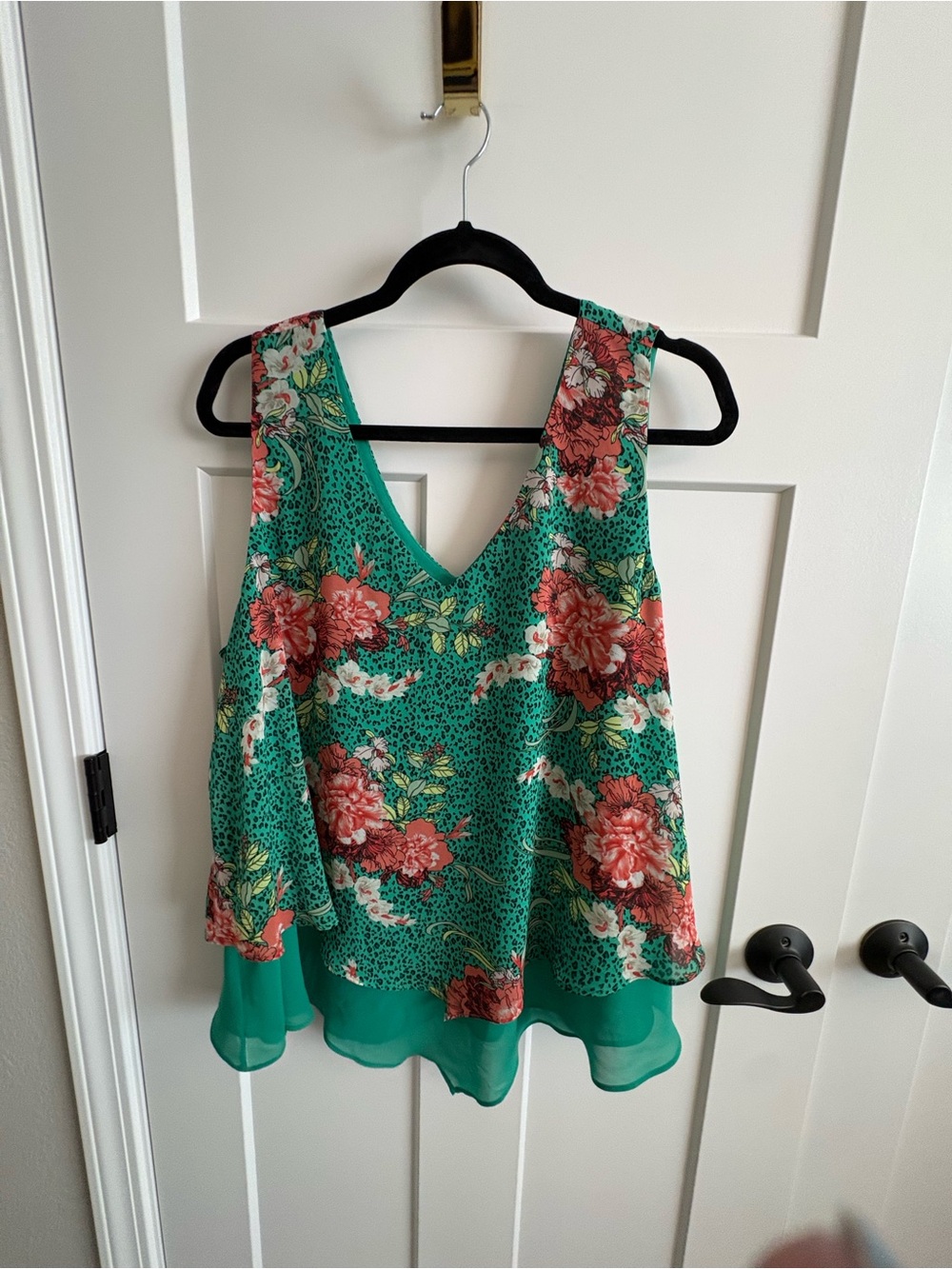 Torrid Green Floral Leopard Chiffon Double Layer Sophie Swing Cami Tank 1x